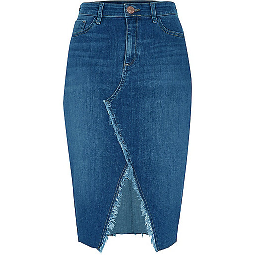 jacques-vertuk Mid blue frayed split denim pencil skirt 706717 women Skirts Midi Skirts jacques-vertuk Mid blue frayed split denim pencil skirt 706717 women Skirts Midi Skirts