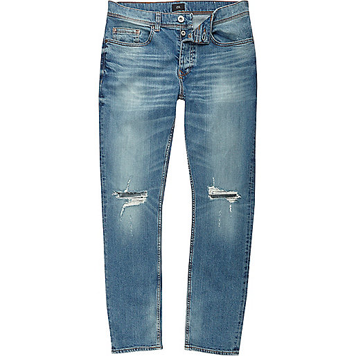 jacques-vertuk Mid blue ripped knee Dylan slim fit jean 302255 men Jeans Slim Jeans