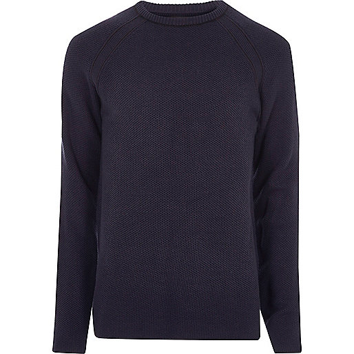 jacques-vertuk Navy blue textured crew neck sweater 298034 men Jumpers / Cardigans