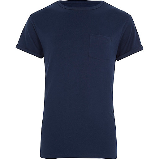 jacques-vertuk Navy rolled sleeve pocket T-shirt 303564 men T-Shirts / Vests Plain T-Shirts