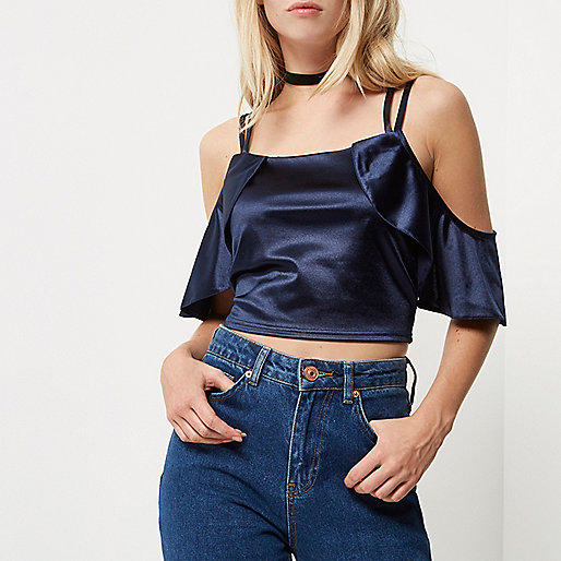 padded coat river island,jacques-vertuk Clothing Store Navy satin frill cold shoulder crop top Tops Sale women padded coat river island,jacques-vertuk Clothing Store Navy satin frill cold shoulder crop top Tops Sale women