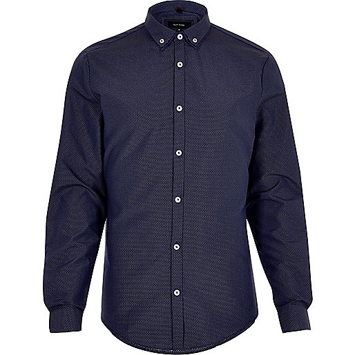 jacques-vertuk Navy spot double collar slim fit shirt 296560 men Shirts