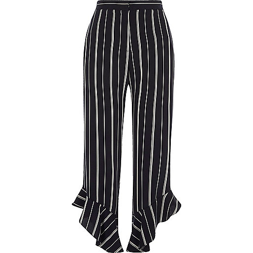 jacques-vertuk Navy stripe frill hem cropped pants 706819 women Trousers Cropped Trousers jacques-vertuk Navy stripe frill hem cropped pants 706819 women Trousers Cropped Trousers