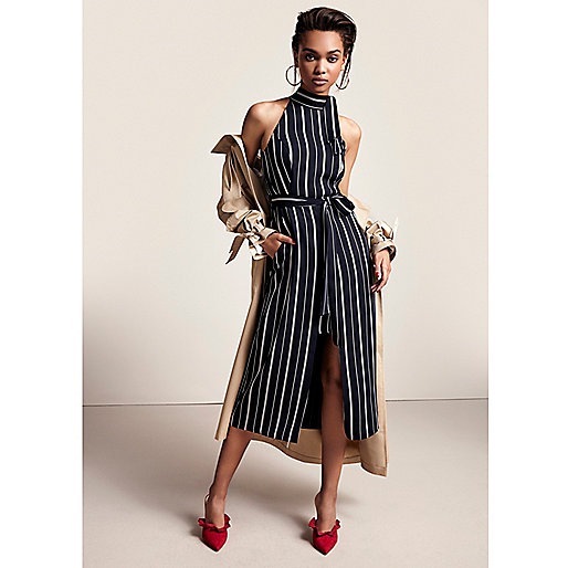 jacques-vertuk Navy stripe high neck waisted midi dress 707551 women Dresses Swing Dresses jacques-vertuk Navy stripe high neck waisted midi dress 707551 women Dresses Swing Dresses