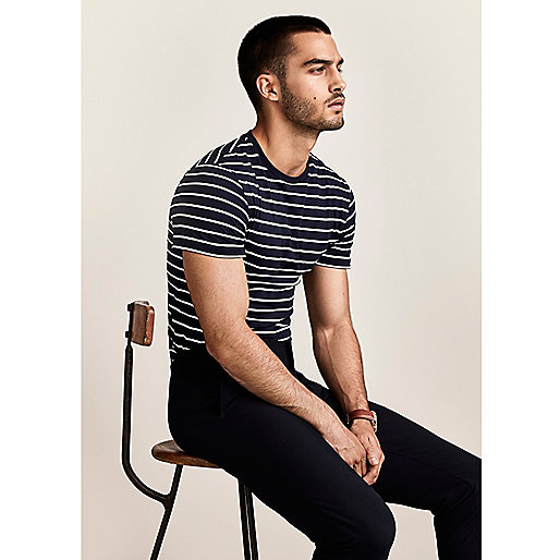jacques-vertuk Navy stripe print muscle fit T-shirt 301484 men T-Shirts / Vests T-shirts jacques-vertuk Navy stripe print muscle fit T-shirt 301484 men T-Shirts / Vests T-shirts