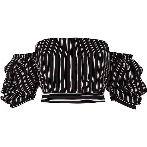 jacques-vertuk Navy stripe puff sleeve bardot crop top 710415 women Tops Crop Tops / Bralets jacques-vertuk Navy stripe puff sleeve bardot crop top 710415 women Tops Crop Tops / Bralets