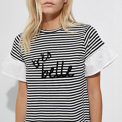 jacques-vertuk Petite black stripe ‘tres belle’ T-shirt 706916 women Tops T-Shirts & Vests Print T-Shirts / Vests jacques-vertuk Petite black stripe ‘tres belle’ T-shirt 706916 women Tops T-Shirts & Vests Print T-Shirts / Vests