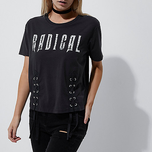 jacques-vertuk Petite dark grey 'radical' lace-up T-shirt 704544 women Tops T-Shirts & Vests Print T-Shirts / Vests jacques-vertuk Petite dark grey 'radical' lace-up T-shirt 704544 women Tops T-Shirts & Vests Print T-Shirts / Vests