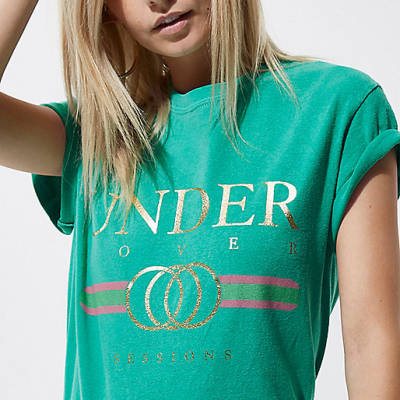 jacques-vertuk Petite green 'under cover' cropped T-shirt 709629 women Tops T-Shirts & Vests Print T-Shirts / Vests jacques-vertuk Petite green 'under cover' cropped T-shirt 709629 women Tops T-Shirts & Vests Print T-Shirts / Vests