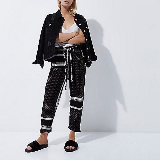 jacques-vertuk Petite mono print tie waist tapered pants 705343 women Trousers Tapered Trousers jacques-vertuk Petite mono print tie waist tapered pants 705343 women Trousers Tapered Trousers