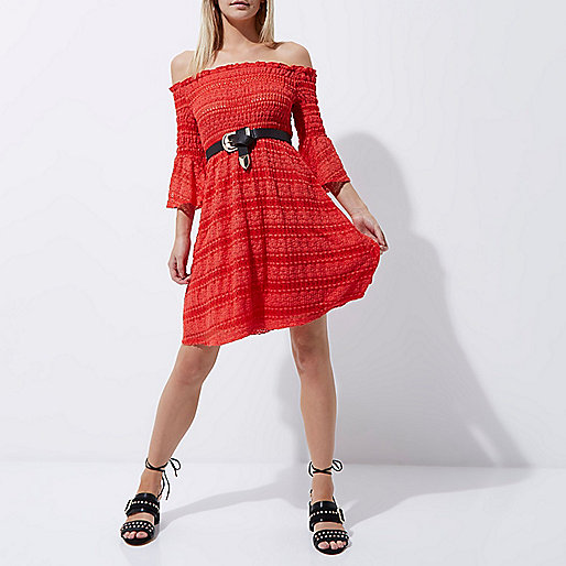 jacques-vertuk Petite red shirred bardot bell sleeve dress 706573 women Dresses Bardot / Bandeau Dresses jacques-vertuk Petite red shirred bardot bell sleeve dress 706573 women Dresses Bardot / Bandeau Dresses
