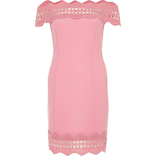jacques-vertuk Pink bardot lace trim bodycon dress 704239 women Dresses Bardot / Bandeau Dresses jacques-vertuk Pink bardot lace trim bodycon dress 704239 women Dresses Bardot / Bandeau Dresses