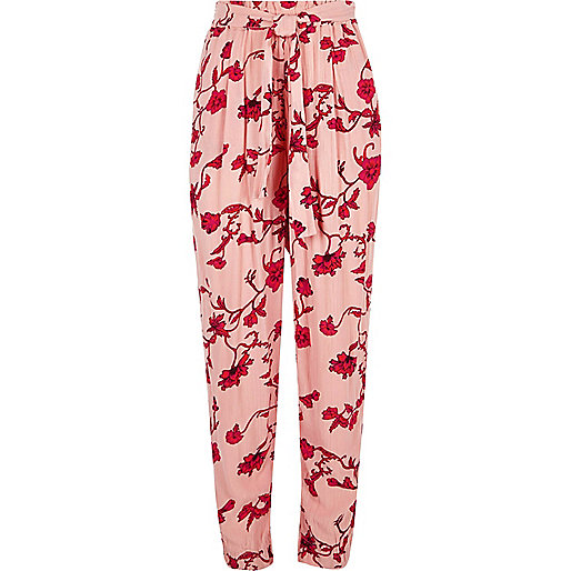 jacques-vertuk Pink floral tie waist tapered pants 704835 women Trousers