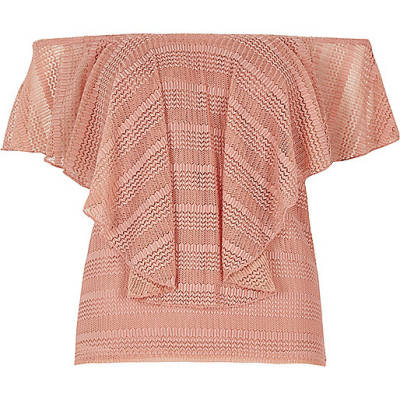 jacques-vertuk Pink frill open mesh bardot top 707013 women Tops Bardot / Cold Shoulder Tops jacques-vertuk Pink frill open mesh bardot top 707013 women Tops Bardot / Cold Shoulder Tops