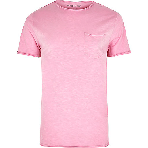 jacques-vertuk Pink slim fit raw cut pocket T-shirt 301168 men T-Shirts / Vests