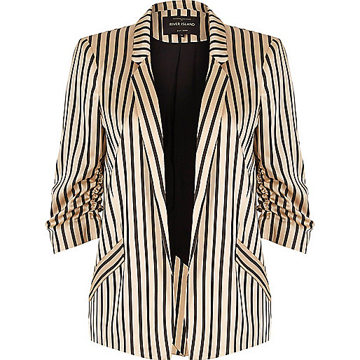 jacques-vertuk Pink stripe print ruched sleeve blazer 701753 women Coats / Jackets