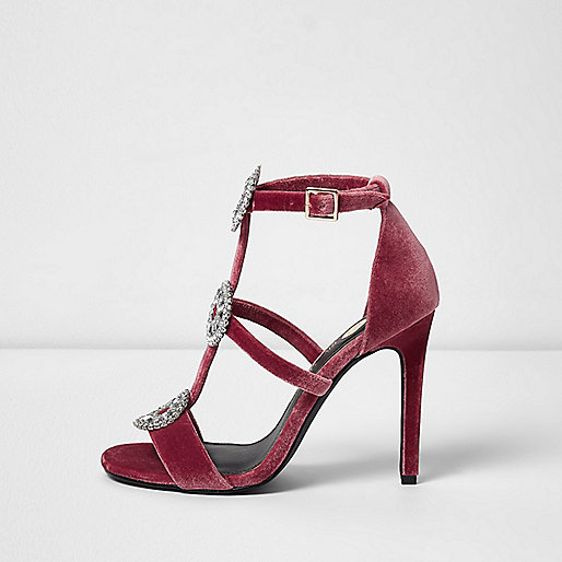 jacques-vertuk Pink velvet rhinestone caged sandals 703390 women Shoes / Boots Sandals