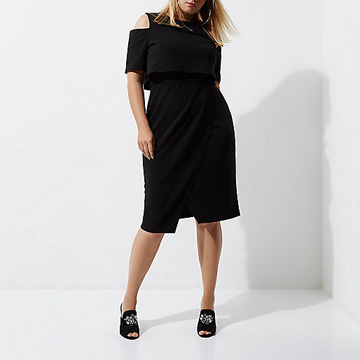 jacques-vertuk Plus black cold shoulder double layer dress 707828 women Dresses Bodycon Dresses jacques-vertuk Plus black cold shoulder double layer dress 707828 women Dresses Bodycon Dresses