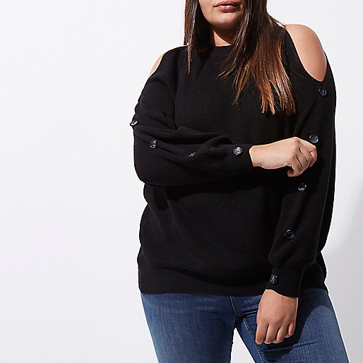 jacques-vertuk Plus black cold shoulder knit batwing sweater 706667 women Knitwear Jumpers jacques-vertuk Plus black cold shoulder knit batwing sweater 706667 women Knitwear Jumpers