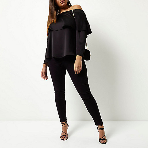 jacques-vertuk Plus black deep frill bardot top 695693 women Tops