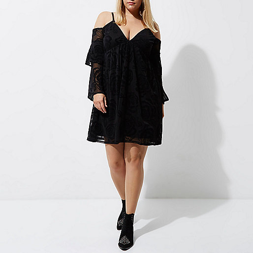 jacques-vertuk Plus black devore cold shoulder frill dress 707829 women Dresses Bardot / Bandeau Dresses jacques-vertuk Plus black devore cold shoulder frill dress 707829 women Dresses Bardot / Bandeau Dresses
