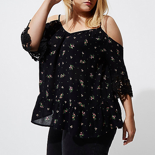 jacques-vertuk Plus black floral cold shoulder crochet top 705435 women Tops Bardot / Cold Shoulder Tops jacques-vertuk Plus black floral cold shoulder crochet top 705435 women Tops Bardot / Cold Shoulder Tops