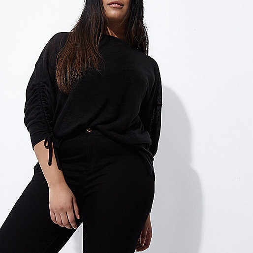 jacques-vertuk Plus black ruched sleeve top 703481 women Tops T-Shirts & Vests Plain T-Shirts / Vests jacques-vertuk Plus black ruched sleeve top 703481 women Tops T-Shirts & Vests Plain T-Shirts / Vests