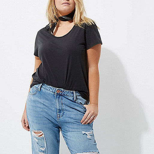 jacques-vertuk Plus black scoop neck T-shirt 701462 women Tops T-Shirts & Vests Plain T-Shirts / Vests jacques-vertuk Plus black scoop neck T-shirt 701462 women Tops T-Shirts & Vests Plain T-Shirts / Vests
