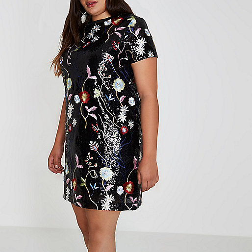 river island dylan slim,jacques-vertuk Shop Plus black sequin floral T-shirt dress women 710157 river island dylan slim,jacques-vertuk Shop Plus black sequin floral T-shirt dress women 710157