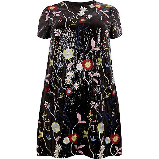 river island dylan slim,jacques-vertuk Shop Plus black sequin floral T-shirt dress women 710157 river island dylan slim,jacques-vertuk Shop Plus black sequin floral T-shirt dress women 710157