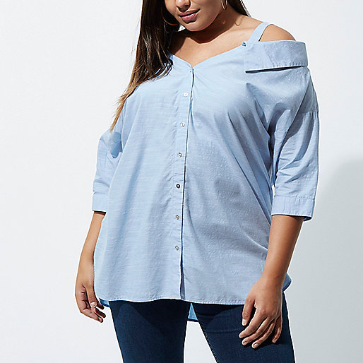 jacques-vertuk Plus blue cold shoulder shirt 704685 women Tops Bardot / Cold Shoulder Tops jacques-vertuk Plus blue cold shoulder shirt 704685 women Tops Bardot / Cold Shoulder Tops