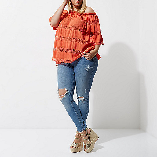 river island blue light,jacques-vertuk Ireland Plus coral orange lace bardot top women 704192 river island blue light,jacques-vertuk Ireland Plus coral orange lace bardot top women 704192