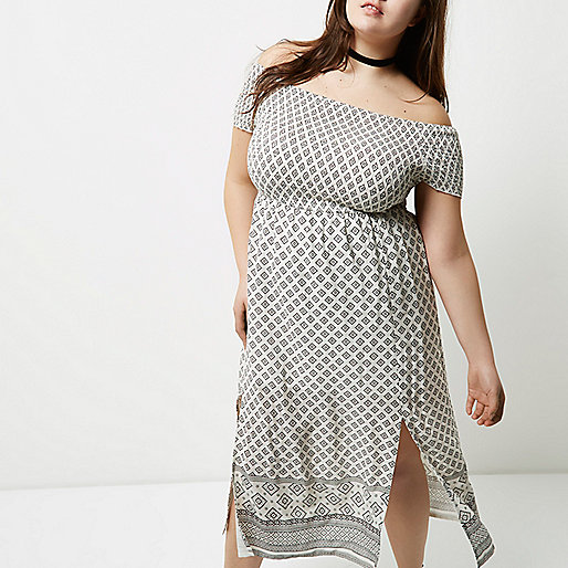 jacques-vertuk Plus cream tile print bardot maxi dress 697400 women Holiday Shop