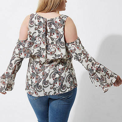 river islandbag,jacques-vertuk Stores Plus grey paisley print cold shoulder top women 704662 river islandbag,jacques-vertuk Stores Plus grey paisley print cold shoulder top women 704662
