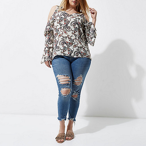 river islandbag,jacques-vertuk Stores Plus grey paisley print cold shoulder top women 704662 river islandbag,jacques-vertuk Stores Plus grey paisley print cold shoulder top women 704662