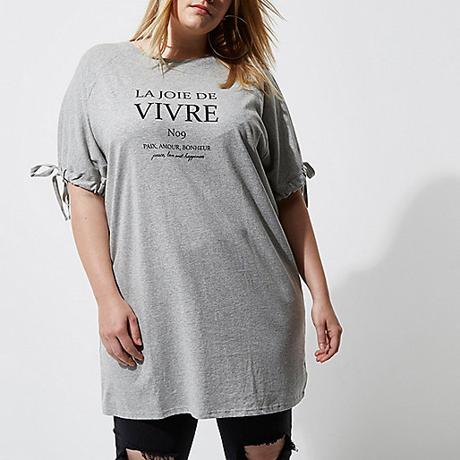 jacques-vertuk Plus grey 'vivre' print tie sleeve T-shirt 707200 women Tops T-Shirts & Vests Print T-Shirts / Vests jacques-vertuk Plus grey 'vivre' print tie sleeve T-shirt 707200 women Tops T-Shirts & Vests Print T-Shirts / Vests