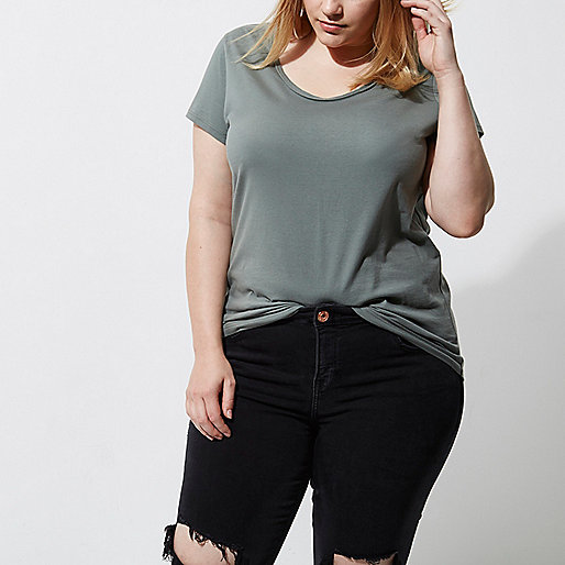 jacques-vertuk Plus khaki green scoop neck T-shirt 705920 women Tops T-Shirts & Vests Plain T-Shirts / Vests jacques-vertuk Plus khaki green scoop neck T-shirt 705920 women Tops T-Shirts & Vests Plain T-Shirts / Vests