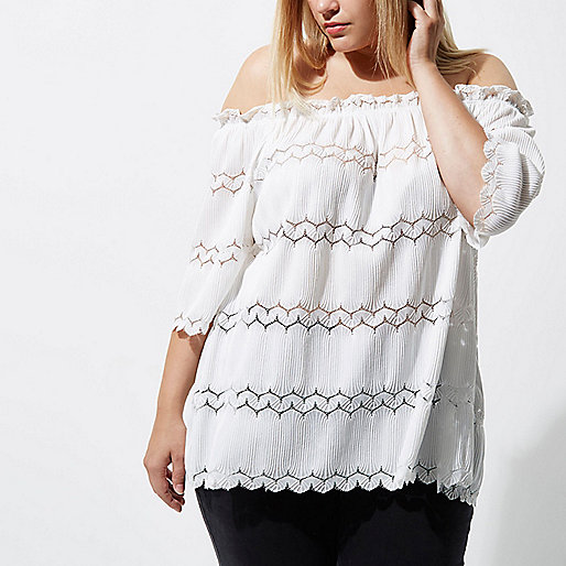jacques-vertuk Plus white lace bardot top 704191 women Tops Bardot / Cold Shoulder Tops jacques-vertuk Plus white lace bardot top 704191 women Tops Bardot / Cold Shoulder Tops