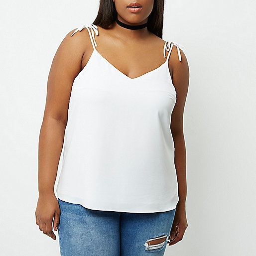 jacques-vertuk Plus white tie strap cami top 699656 women Tops Cami / Sleeveless Tops