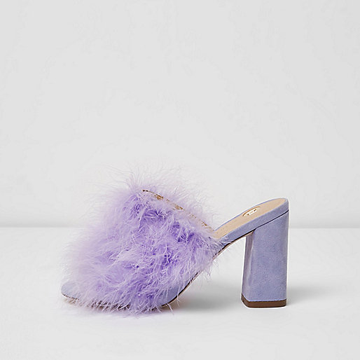jacques-vertuk Purple fluffy feather block heel mules 698300 women Shoes / Boots