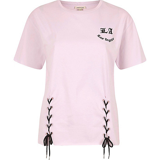 jacques-vertuk Purple 'Los Angeles' print lace-up T-shirt 702267 women Tops T-Shirts & Vests Print T-Shirts / Vests jacques-vertuk Purple 'Los Angeles' print lace-up T-shirt 702267 women Tops T-Shirts & Vests Print T-Shirts / Vests