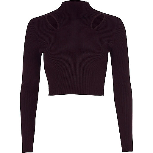 jacques-vertuk Purple ribbed cut out cropped long sleeve top 705314 women Knitwear Knitted Tops jacques-vertuk Purple ribbed cut out cropped long sleeve top 705314 women Knitwear Knitted Tops