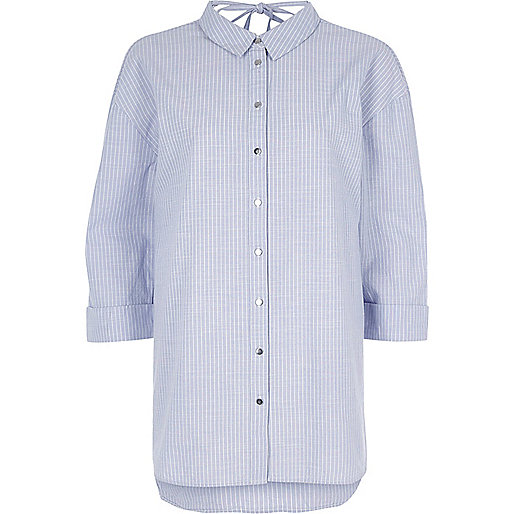 jacques-vertuk Purple stripe tie back oversized shirt 700911 women Tops Shirts