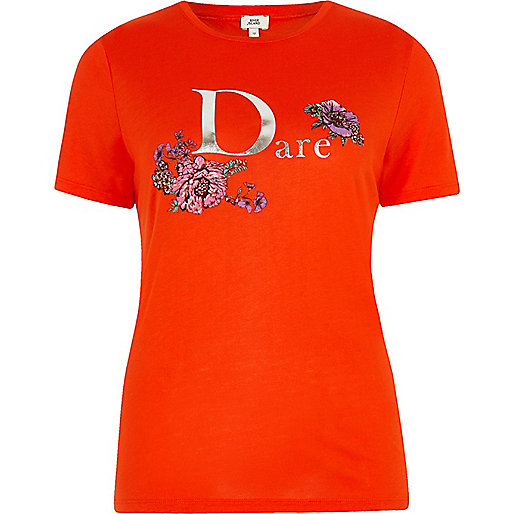 jacques-vertuk Red 'Dare' foil print fitted T-shirt 707762 women Tops T-Shirts & Vests Print T-Shirts / Vests jacques-vertuk Red 'Dare' foil print fitted T-shirt 707762 women Tops T-Shirts & Vests Print T-Shirts / Vests