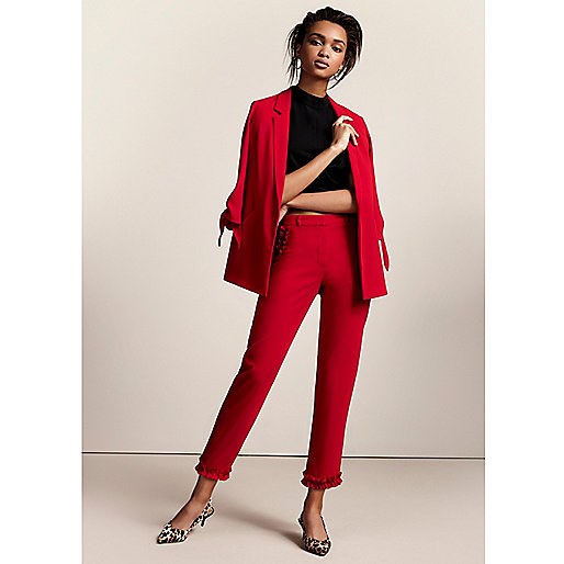 jacques-vertuk Red frill hem cropped straight leg pants 708259 women Trousers Cropped Trousers jacques-vertuk Red frill hem cropped straight leg pants 708259 women Trousers Cropped Trousers
