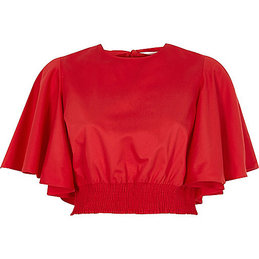 jacques-vertuk Red frill short sleeve shirred crop top 709313 women Tops Crop Tops / Bralets jacques-vertuk Red frill short sleeve shirred crop top 709313 women Tops Crop Tops / Bralets