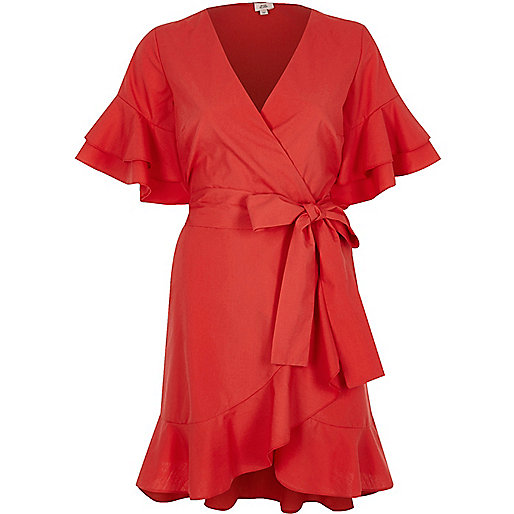 jacques-vertuk Red frill tie waist short sleeve tea dress 708228 women Dresses Skater Dresses jacques-vertuk Red frill tie waist short sleeve tea dress 708228 women Dresses Skater Dresses