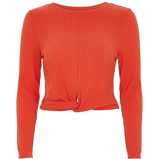 jacques-vertuk Red twist front long sleeve ribbed top 709419 women Tops Crop Tops / Bralets jacques-vertuk Red twist front long sleeve ribbed top 709419 women Tops Crop Tops / Bralets