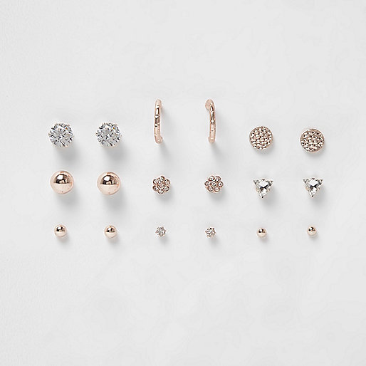 jacques-vertuk Rose gold tone rhinestone stud earrings pack 708823 women Jewellery Earrings