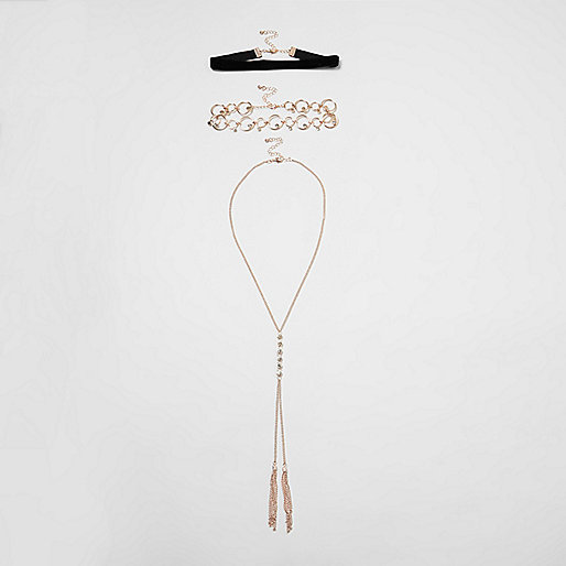 jacques-vertuk Rose gold tone tassel chain choker multipack 708754 women Jewellery Necklaces
